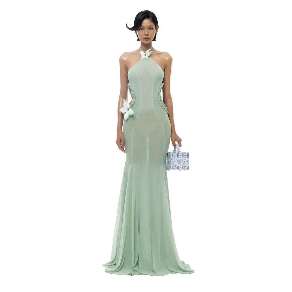 SOLD Elegant Mint Green Halter Dress